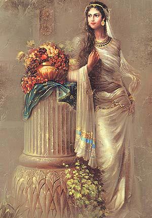 Painting - Woman with vase of flowers